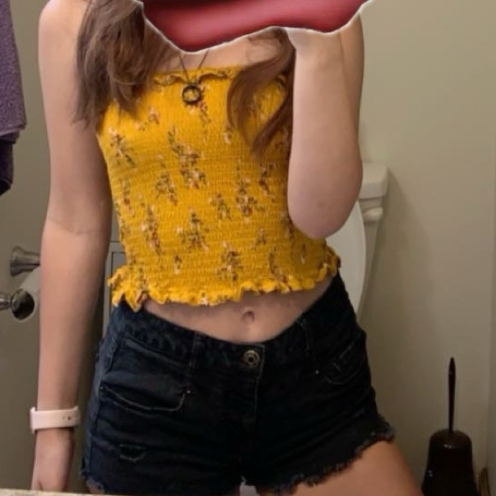 Yellow floral crop top tube top with a boho vibe